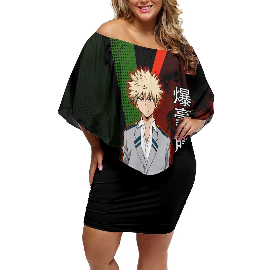 Katsuki Bakugo Dynamight Off Shoulder Short Dress Japanese Comic Book Style