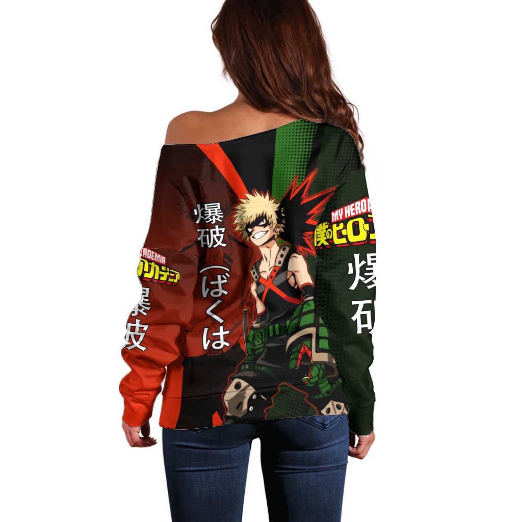 Katsuki Bakugo Dynamight Off Shoulder Sweater Japanese Comic Book Style