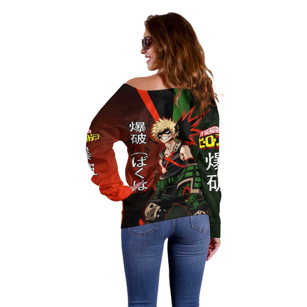Katsuki Bakugo Dynamight Off Shoulder Sweater Japanese Comic Book Style