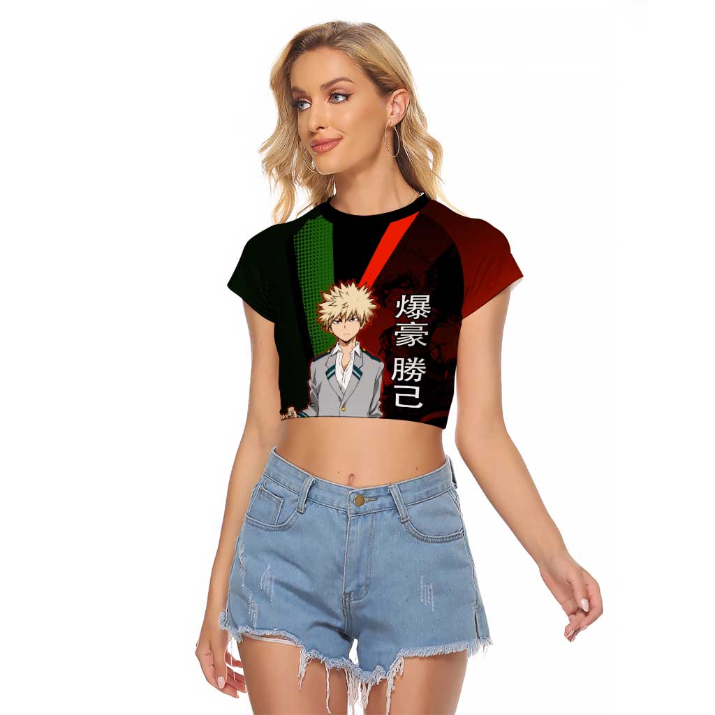 Katsuki Bakugo Dynamight Raglan Cropped T Shirt Japanese Comic Book Style