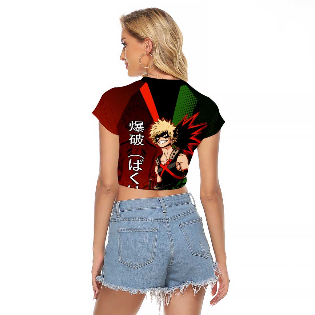 Katsuki Bakugo Dynamight Raglan Cropped T Shirt Japanese Comic Book Style