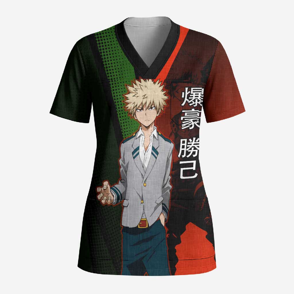 Katsuki Bakugo Dynamight Scrub Top Japanese Comic Book Style