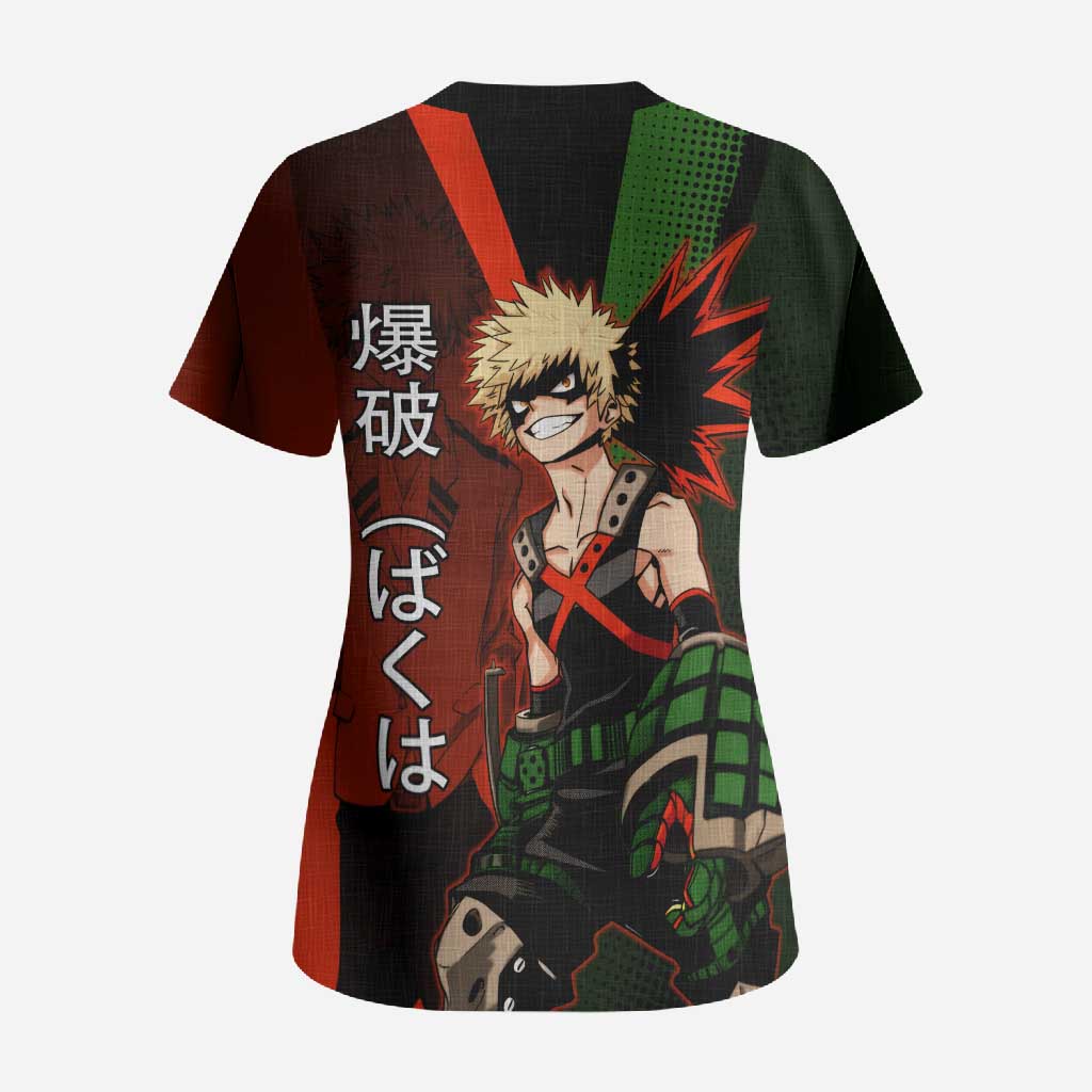 Katsuki Bakugo Dynamight Scrub Top Japanese Comic Book Style