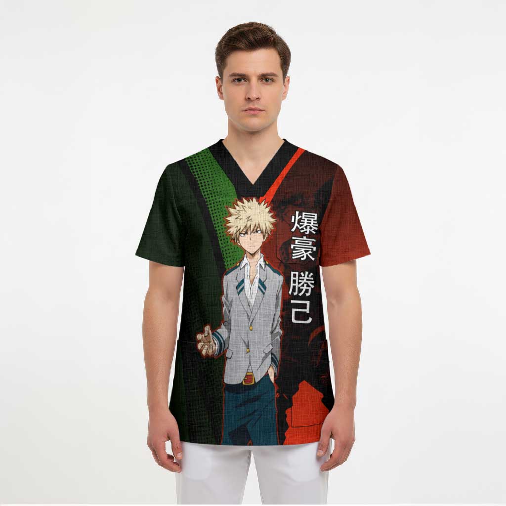 Katsuki Bakugo Dynamight Scrub Top Japanese Comic Book Style