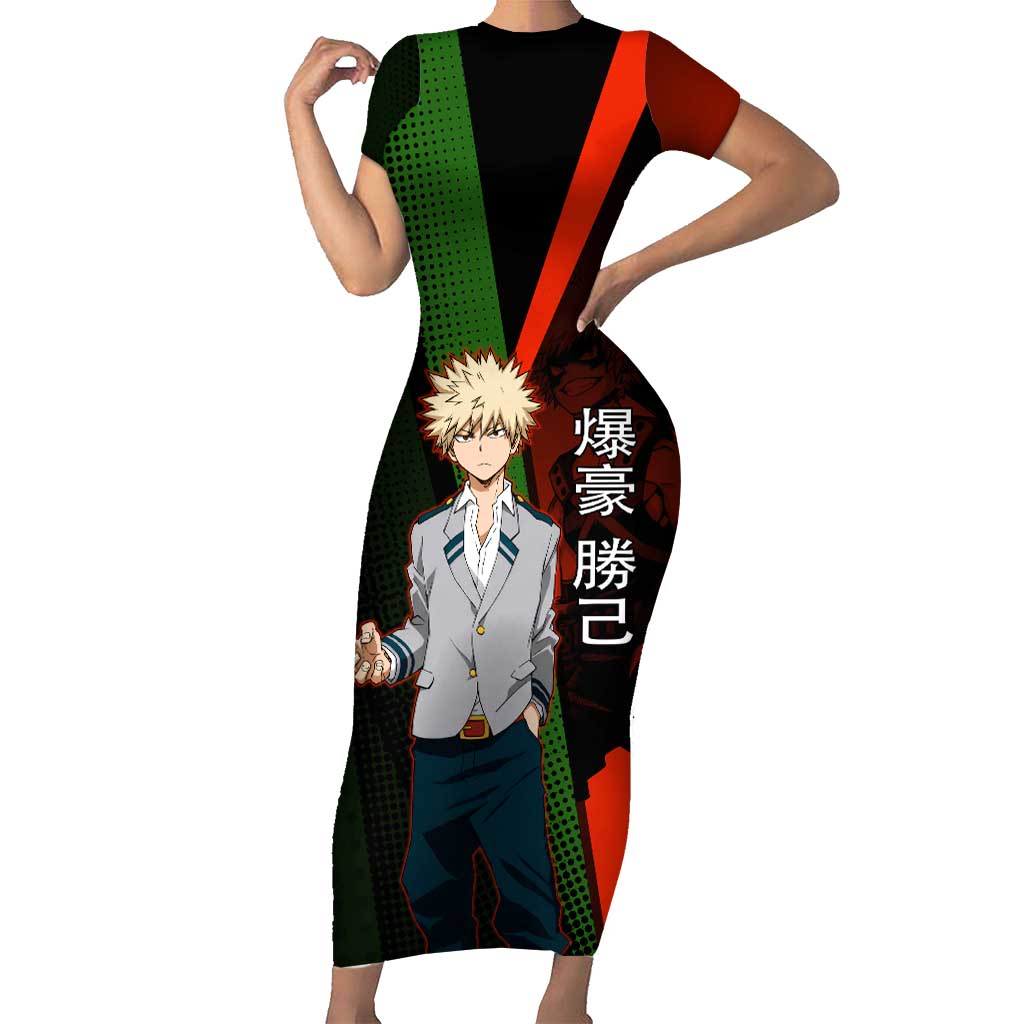 Katsuki Bakugo Dynamight Short Sleeve Bodycon Dress Japanese Comic Book Style