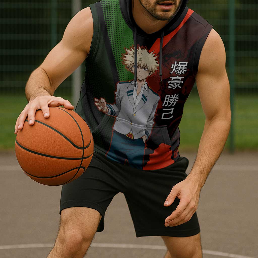 Katsuki Bakugo Dynamight Sleeveless Hoodie Japanese Comic Book Style