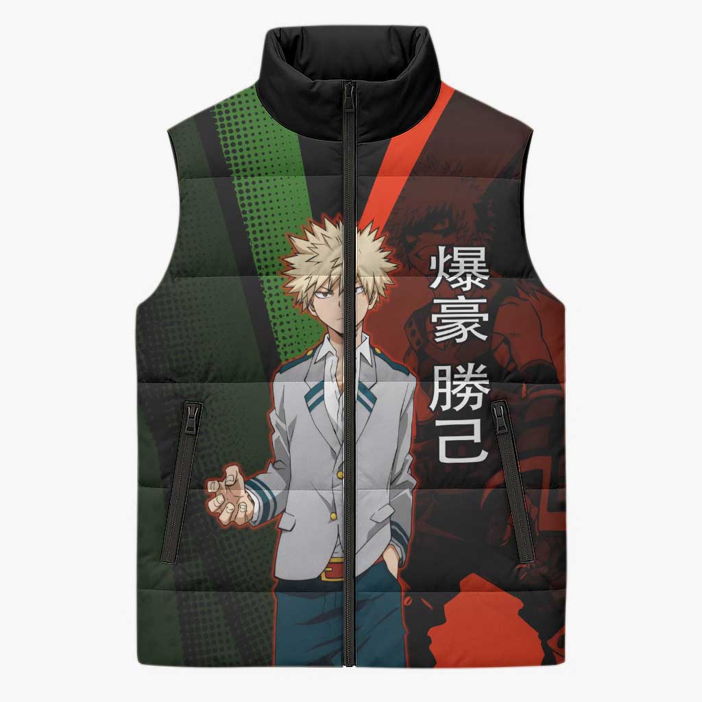 Katsuki Bakugo Dynamight Sleeveless Puffer Jacket Japanese Comic Book Style
