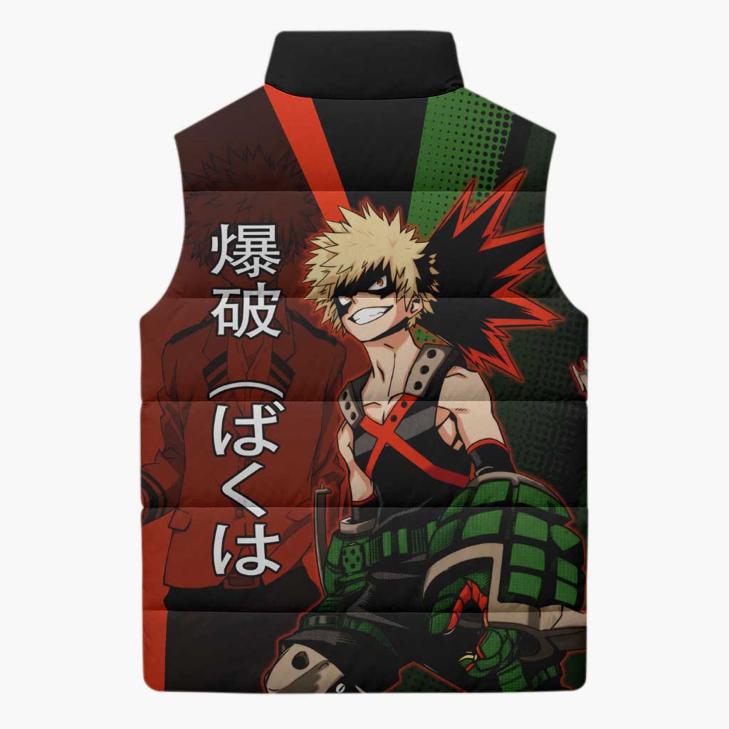 Katsuki Bakugo Dynamight Sleeveless Puffer Jacket Japanese Comic Book Style