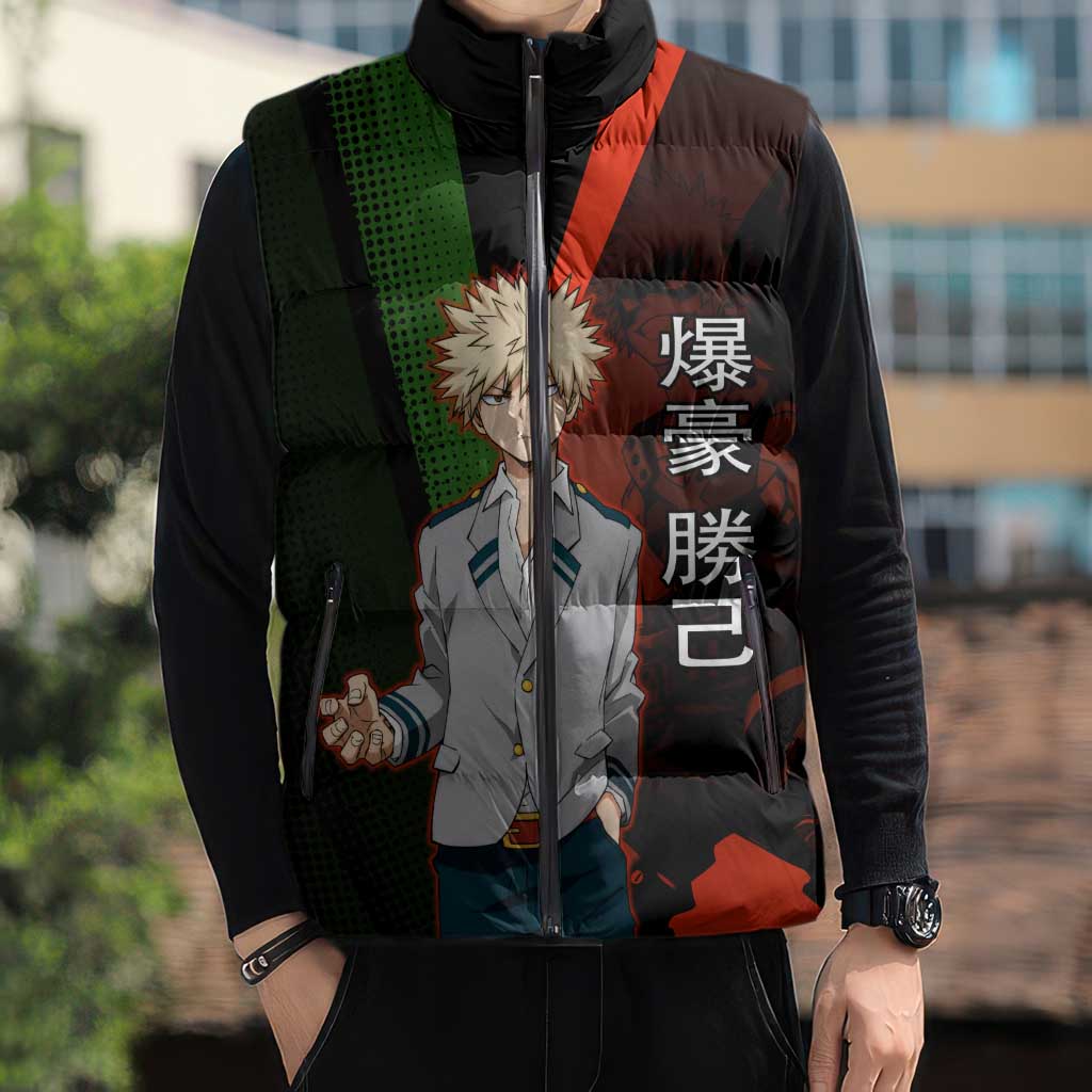 Katsuki Bakugo Dynamight Sleeveless Puffer Jacket Japanese Comic Book Style