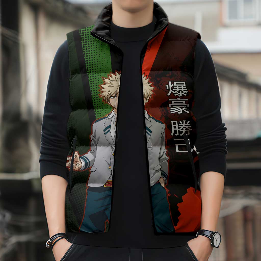 Katsuki Bakugo Dynamight Sleeveless Puffer Jacket Japanese Comic Book Style