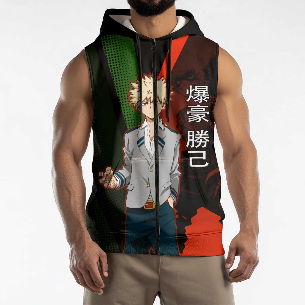 Katsuki Bakugo Dynamight Sleeveless Zip Hoodie Japanese Comic Book Style