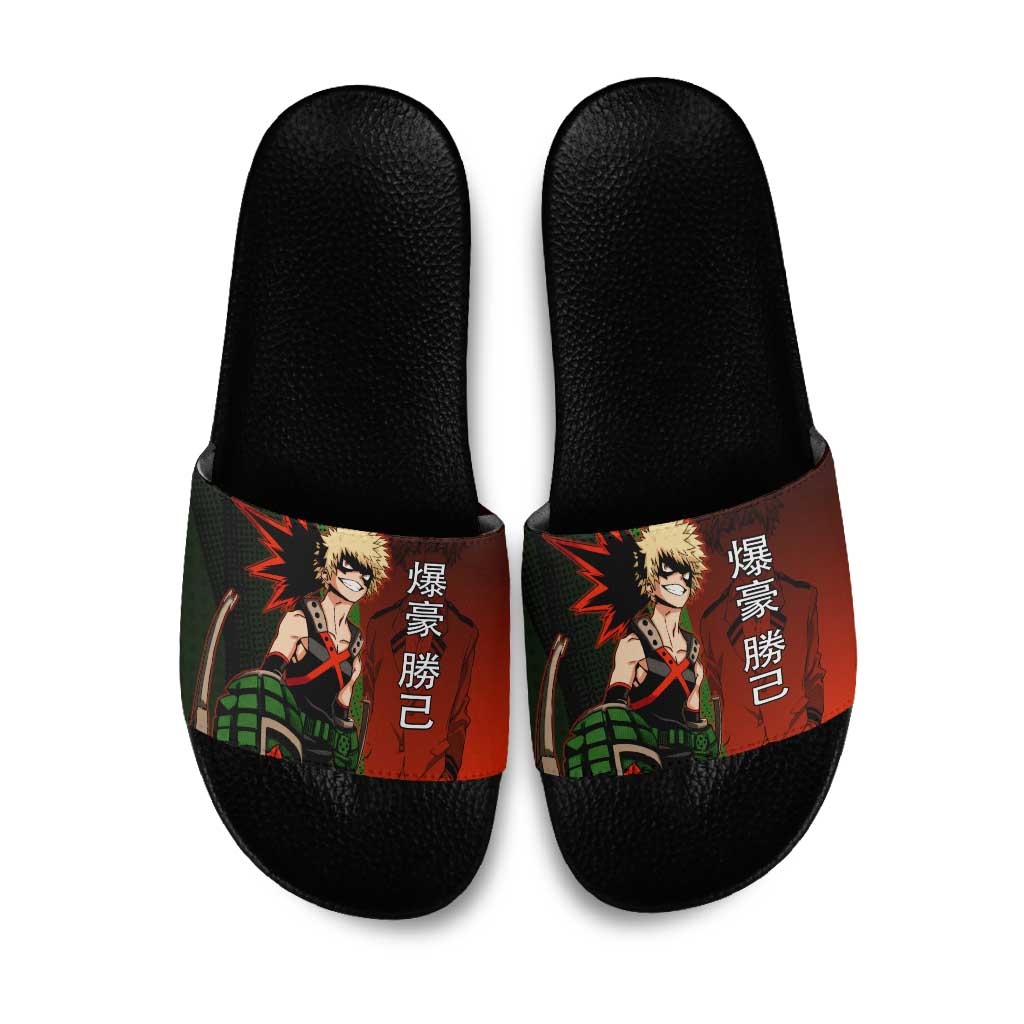 Katsuki Bakugo Dynamight Slide Sandals Japanese Comic Book Style