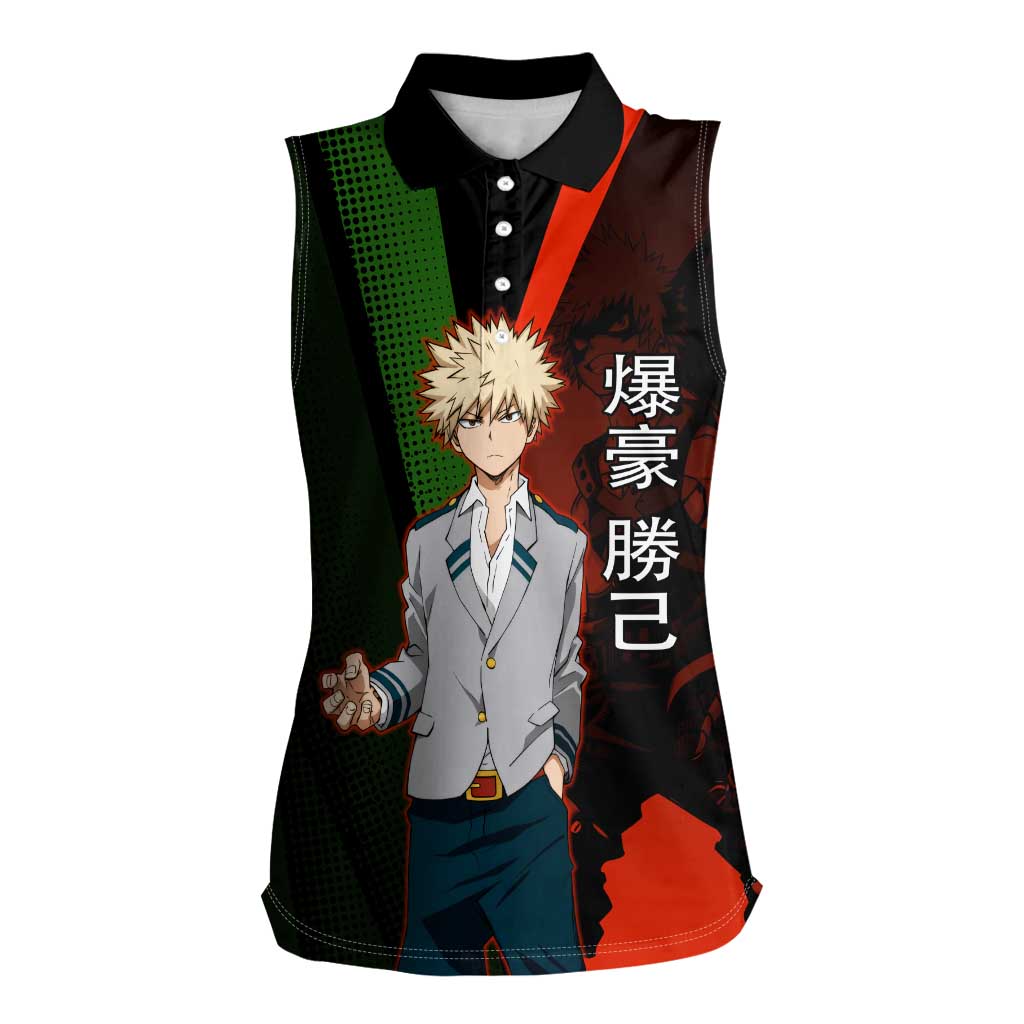 Katsuki Bakugo Dynamight Women Sleeveless Polo Shirt Japanese Comic Book Style