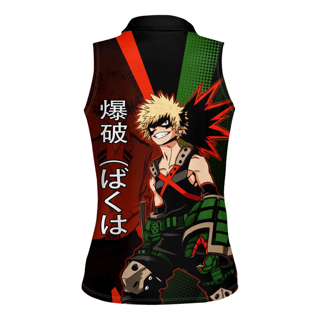 Katsuki Bakugo Dynamight Women Sleeveless Polo Shirt Japanese Comic Book Style