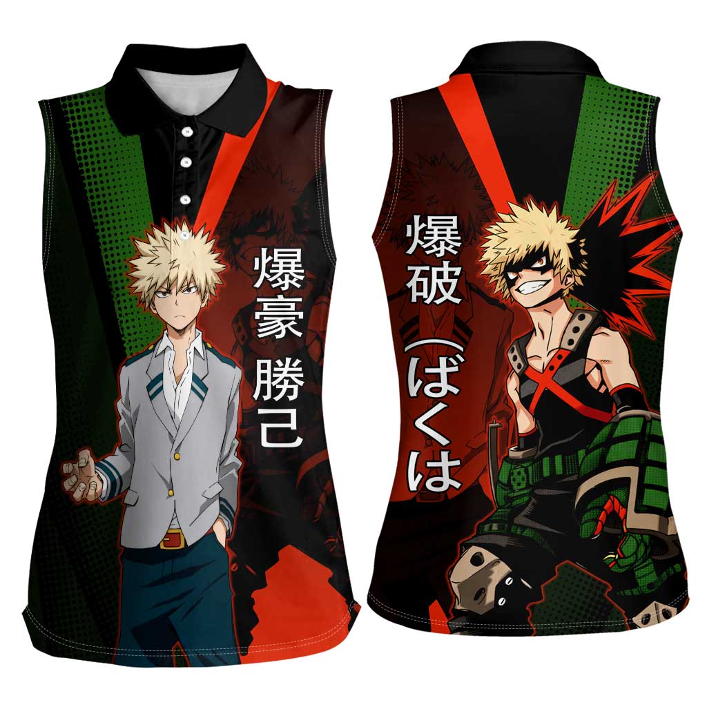 Katsuki Bakugo Dynamight Women Sleeveless Polo Shirt Japanese Comic Book Style