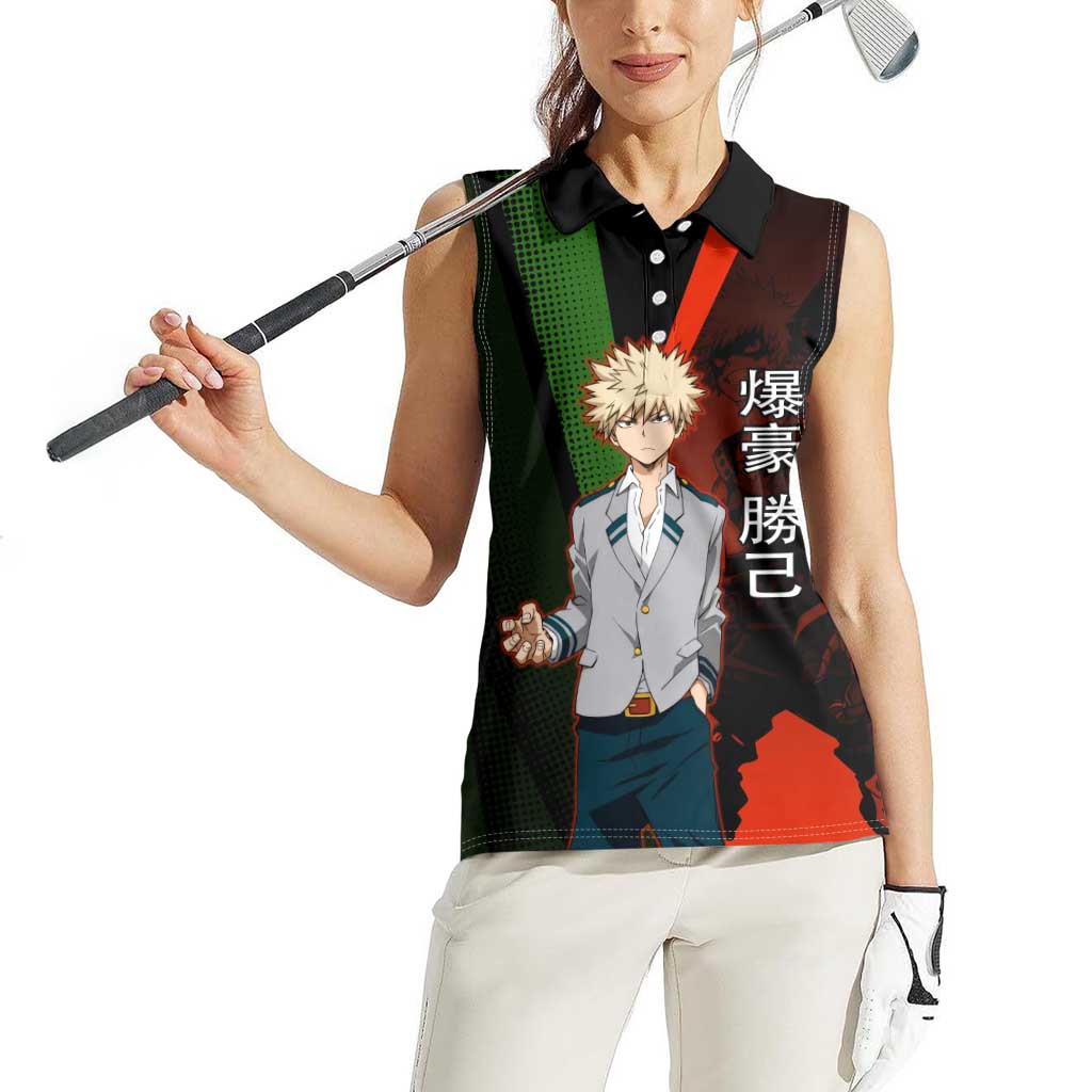 Katsuki Bakugo Dynamight Women Sleeveless Polo Shirt Japanese Comic Book Style