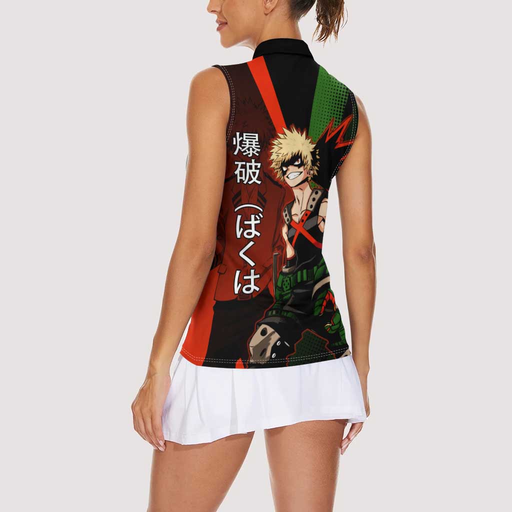 Katsuki Bakugo Dynamight Women Sleeveless Polo Shirt Japanese Comic Book Style