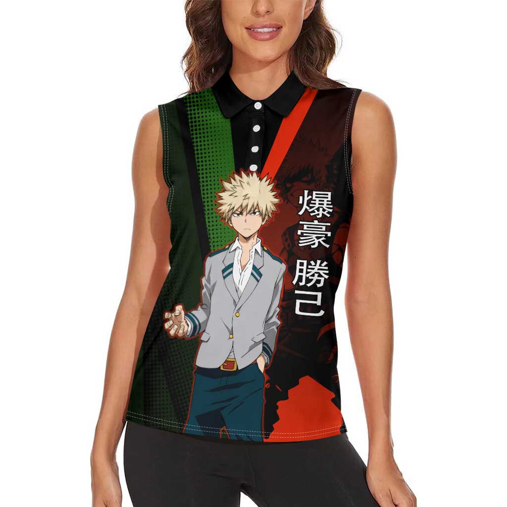 Katsuki Bakugo Dynamight Women Sleeveless Polo Shirt Japanese Comic Book Style