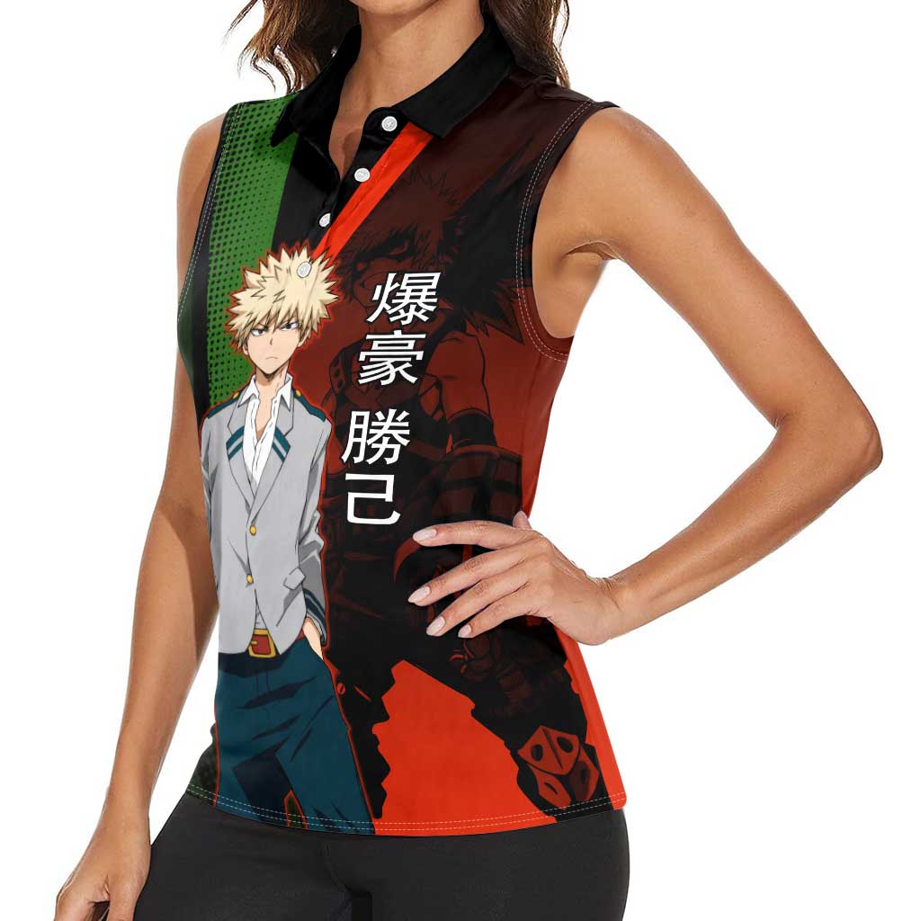 Katsuki Bakugo Dynamight Women Sleeveless Polo Shirt Japanese Comic Book Style