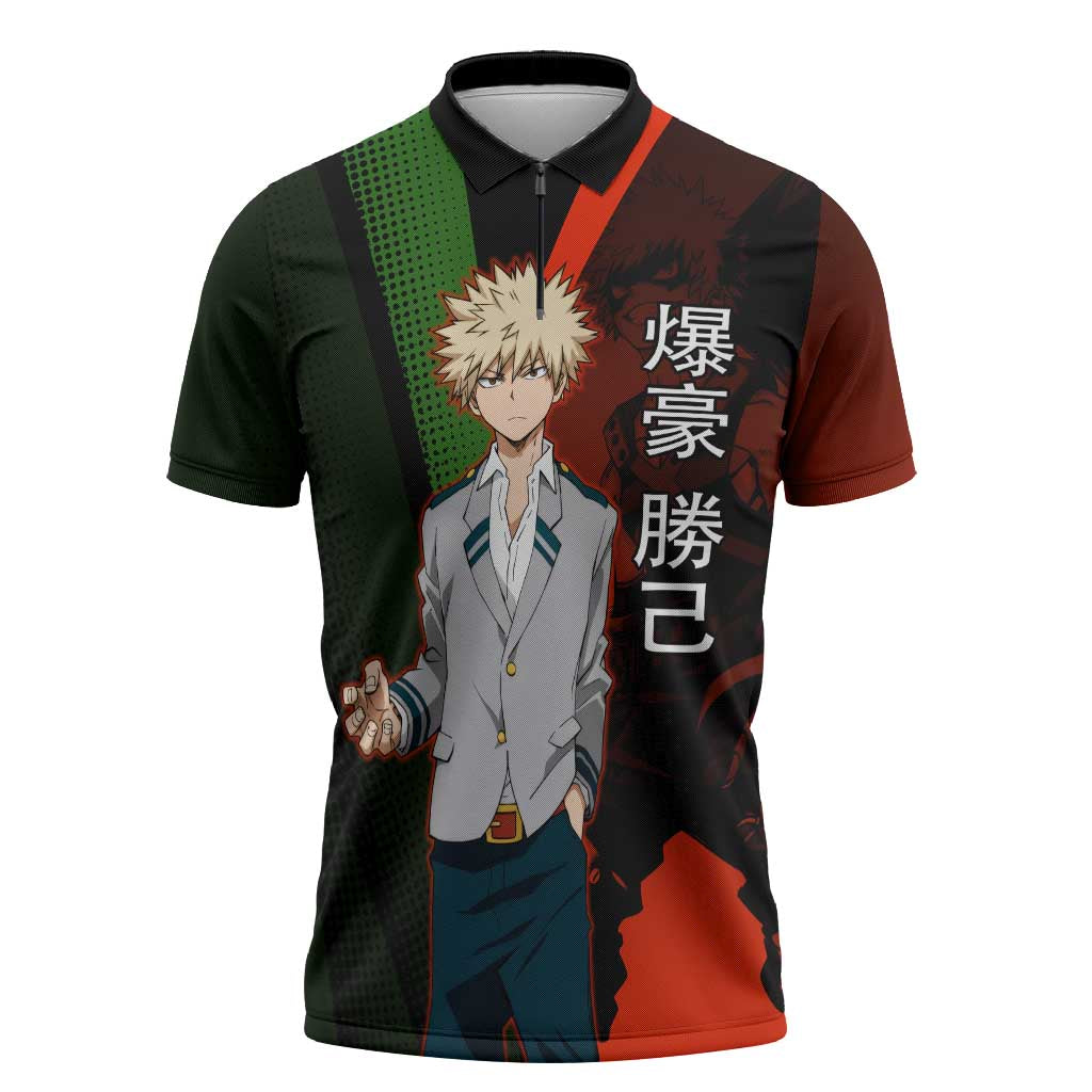 Katsuki Bakugo Dynamight Zipper Polo Shirt Japanese Comic Book Style