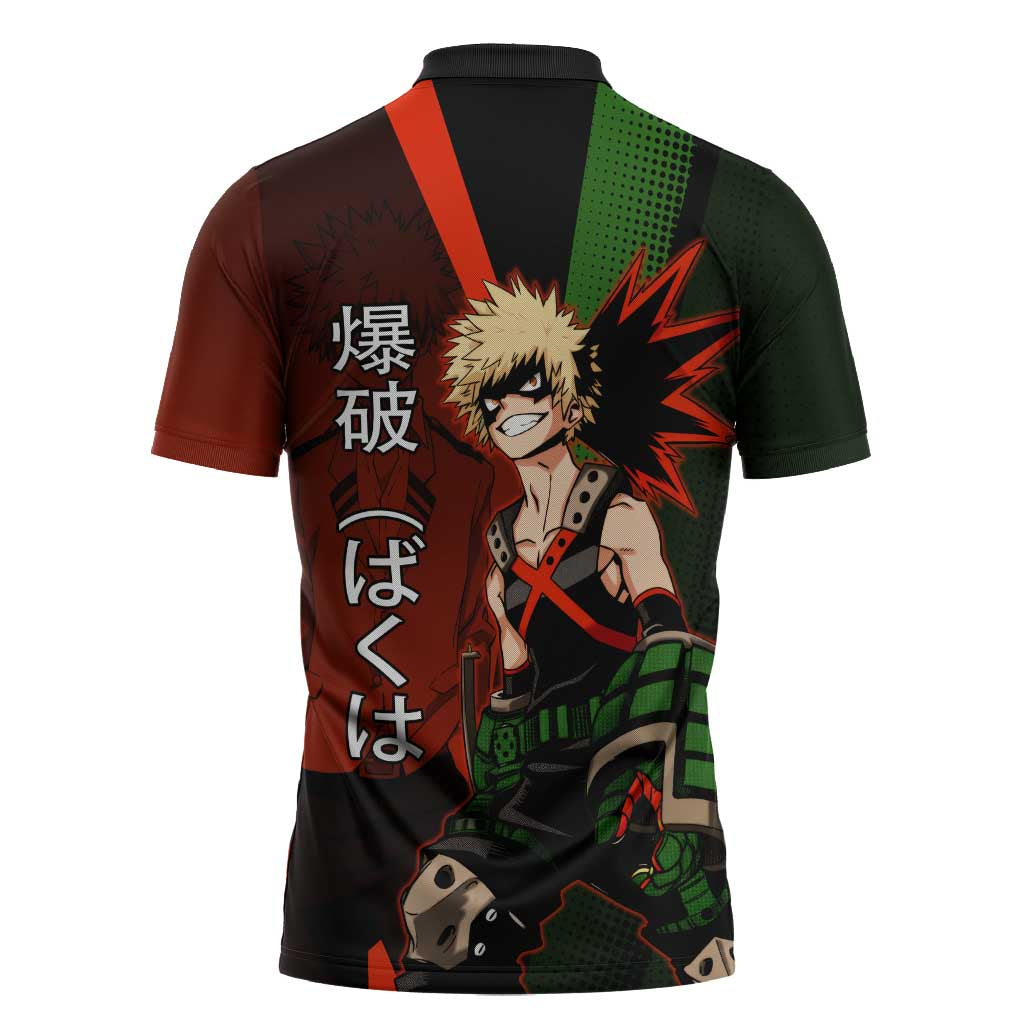 Katsuki Bakugo Dynamight Zipper Polo Shirt Japanese Comic Book Style