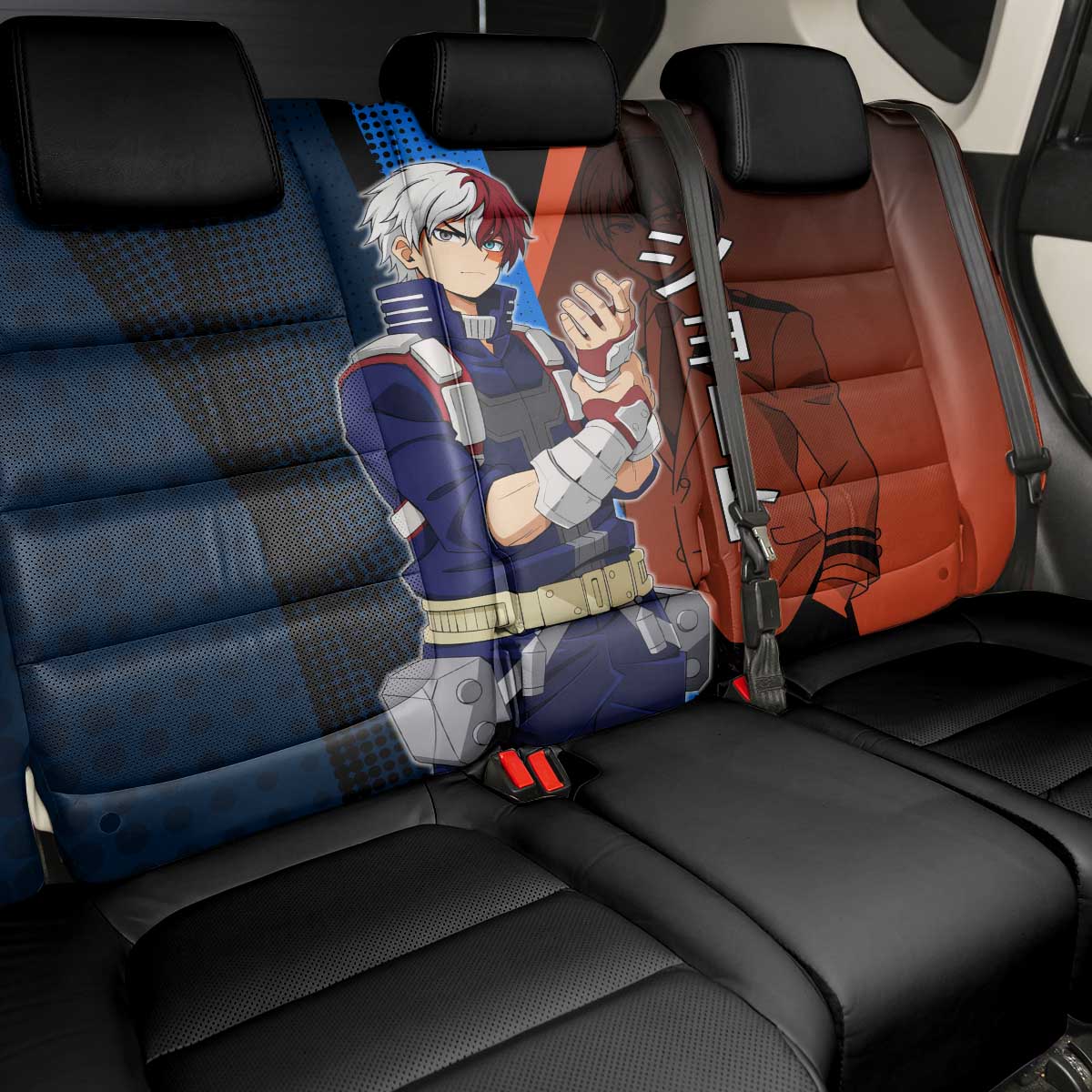 Shoto Todoroki Half-Cold Half-Hot Back Car Seat Cover Japanese Comic Book Style
