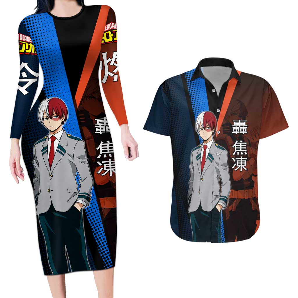 Shoto Todoroki Half-Cold Half-Hot Couples Matching Long Sleeve Bodycon Dress and Hawaiian Shirt Japanese Comic Book Style