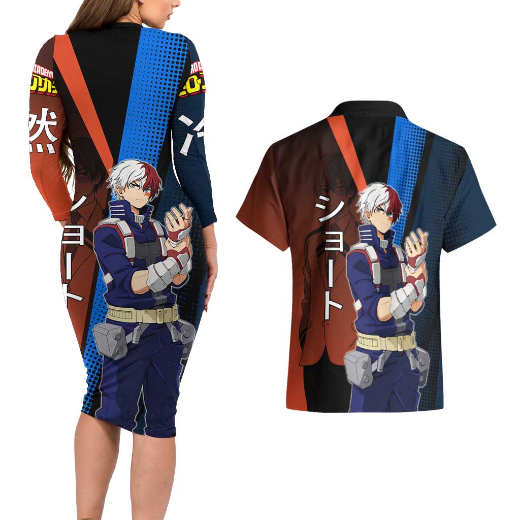 Shoto Todoroki Half-Cold Half-Hot Couples Matching Long Sleeve Bodycon Dress and Hawaiian Shirt Japanese Comic Book Style