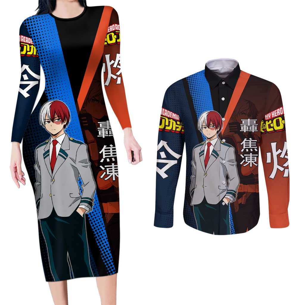 Shoto Todoroki Half-Cold Half-Hot Couples Matching Long Sleeve Bodycon Dress and Long Sleeve Button Shirt Japanese Comic Book Style