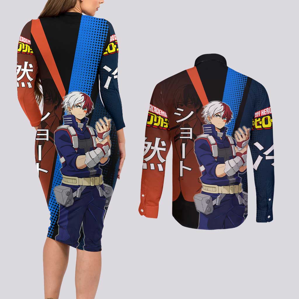 Shoto Todoroki Half-Cold Half-Hot Couples Matching Long Sleeve Bodycon Dress and Long Sleeve Button Shirt Japanese Comic Book Style