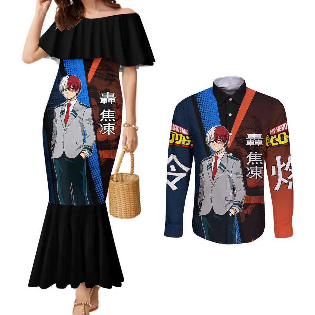 Shoto Todoroki Half-Cold Half-Hot Couples Matching Mermaid Dress and Long Sleeve Button Shirt Japanese Comic Book Style