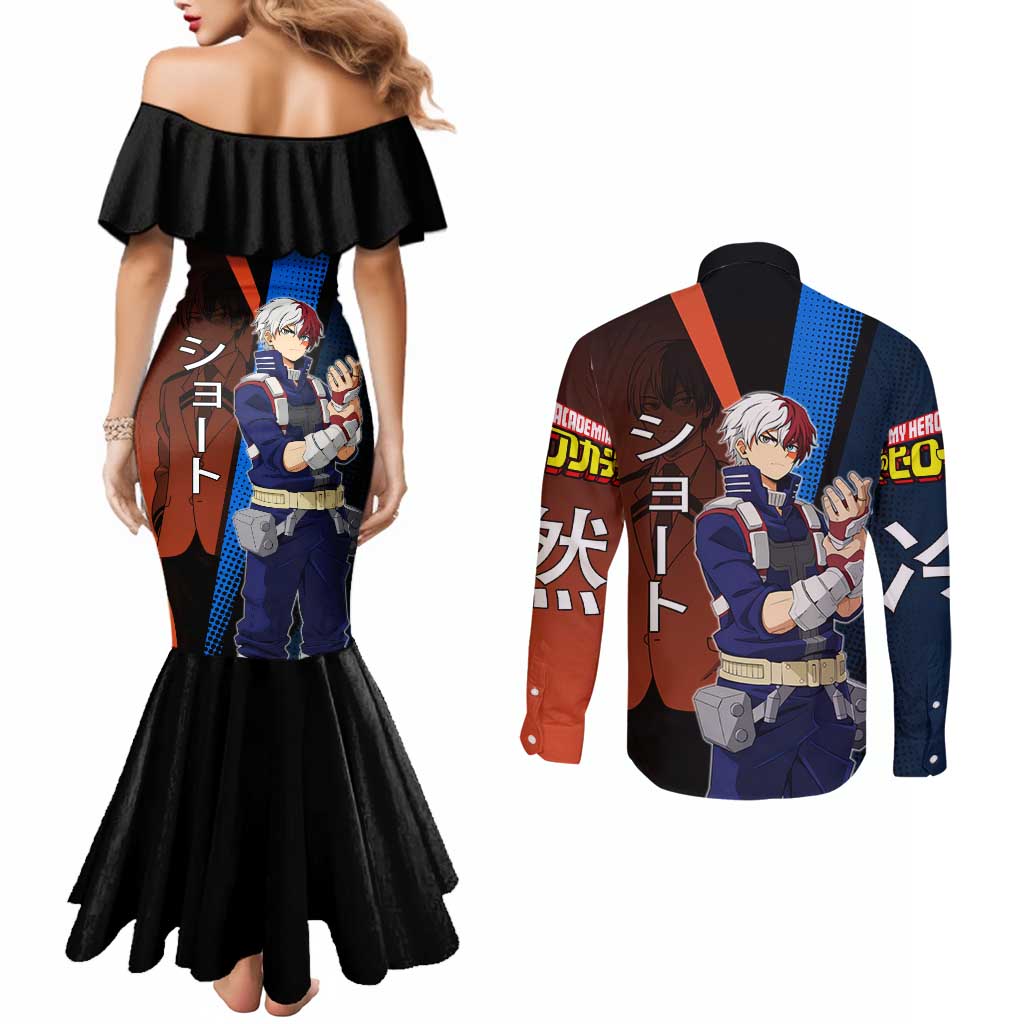 Shoto Todoroki Half-Cold Half-Hot Couples Matching Mermaid Dress and Long Sleeve Button Shirt Japanese Comic Book Style