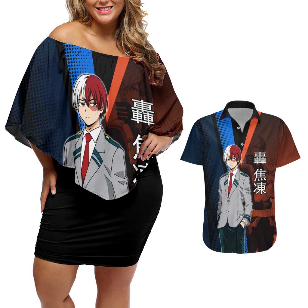 Shoto Todoroki Half-Cold Half-Hot Couples Matching Off Shoulder Short Dress and Hawaiian Shirt Japanese Comic Book Style