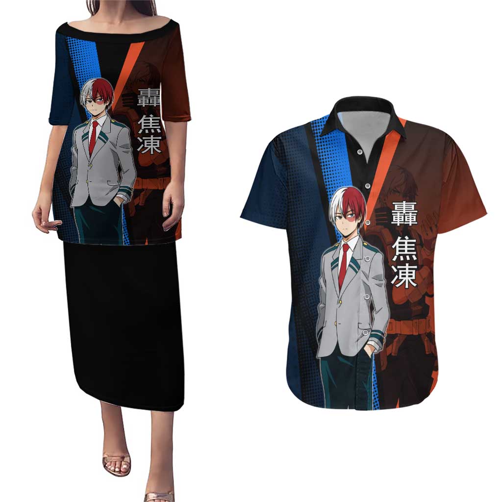 Shoto Todoroki Half-Cold Half-Hot Couples Matching Puletasi and Hawaiian Shirt Japanese Comic Book Style