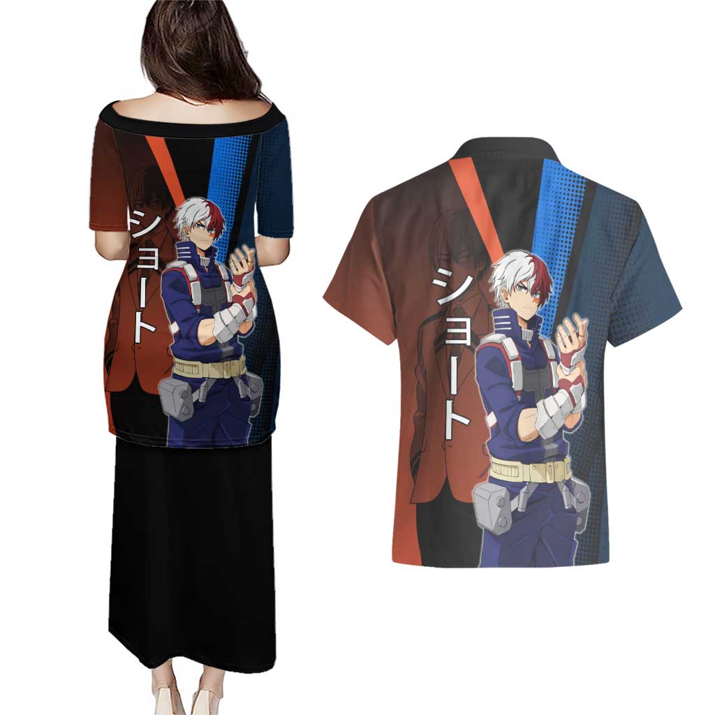 Shoto Todoroki Half-Cold Half-Hot Couples Matching Puletasi and Hawaiian Shirt Japanese Comic Book Style