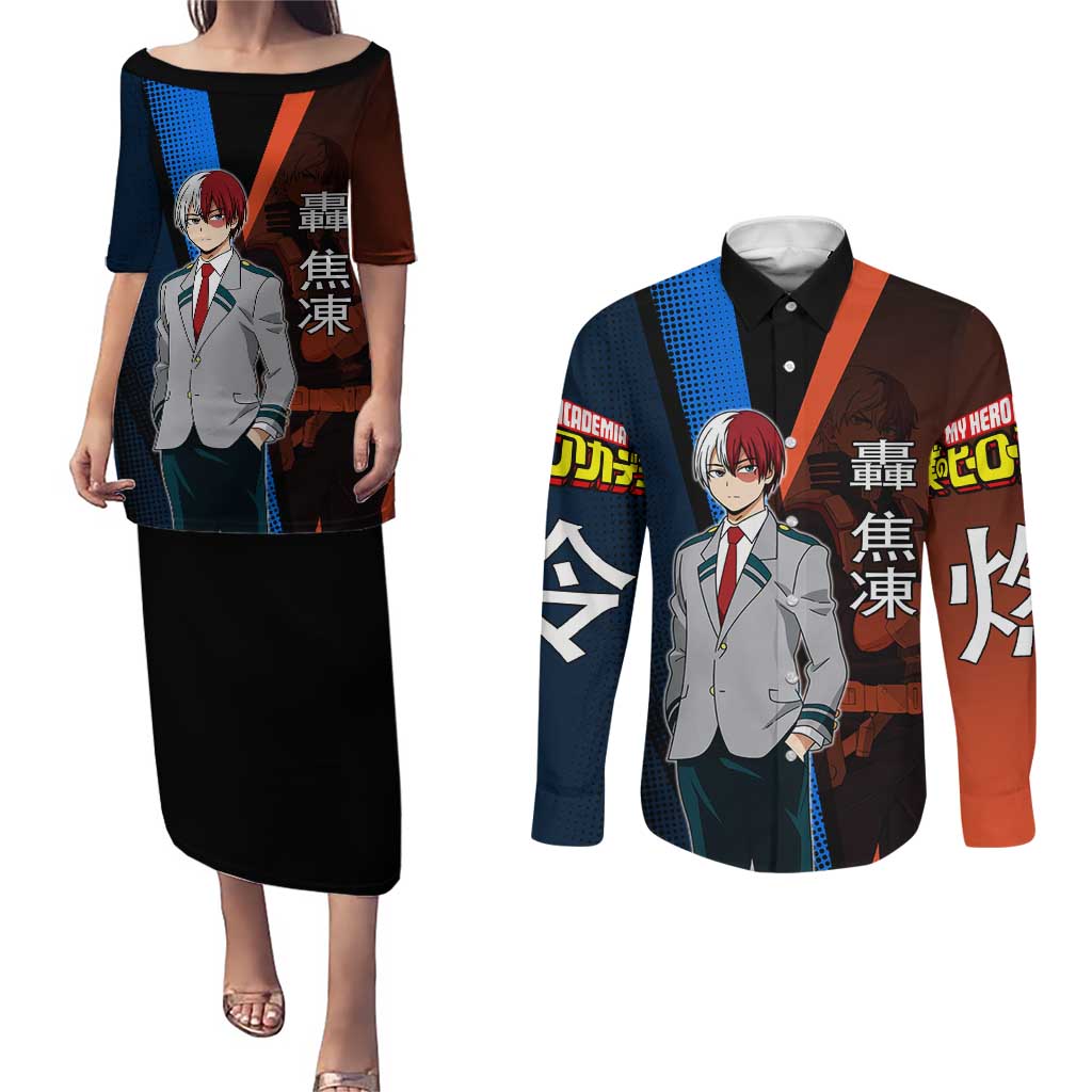 Shoto Todoroki Half-Cold Half-Hot Couples Matching Puletasi and Long Sleeve Button Shirt Japanese Comic Book Style