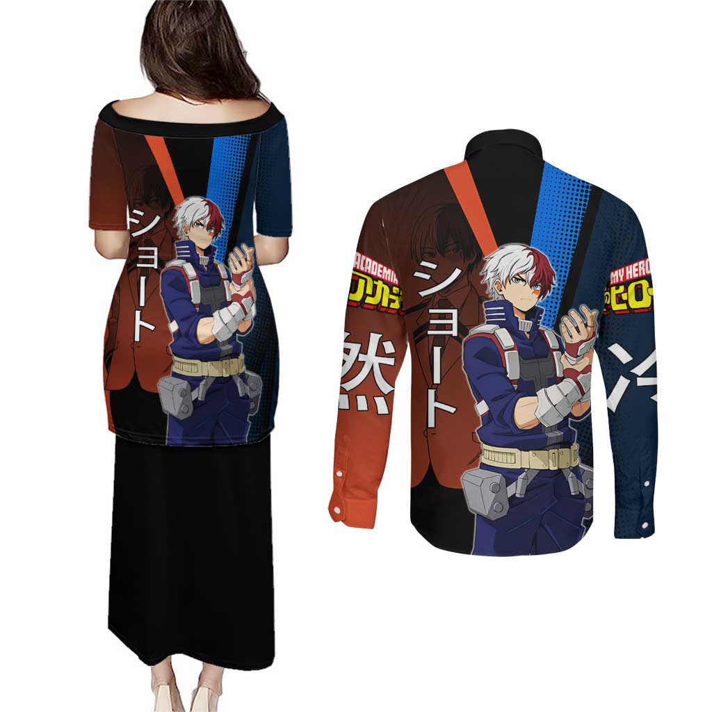 Shoto Todoroki Half-Cold Half-Hot Couples Matching Puletasi and Long Sleeve Button Shirt Japanese Comic Book Style
