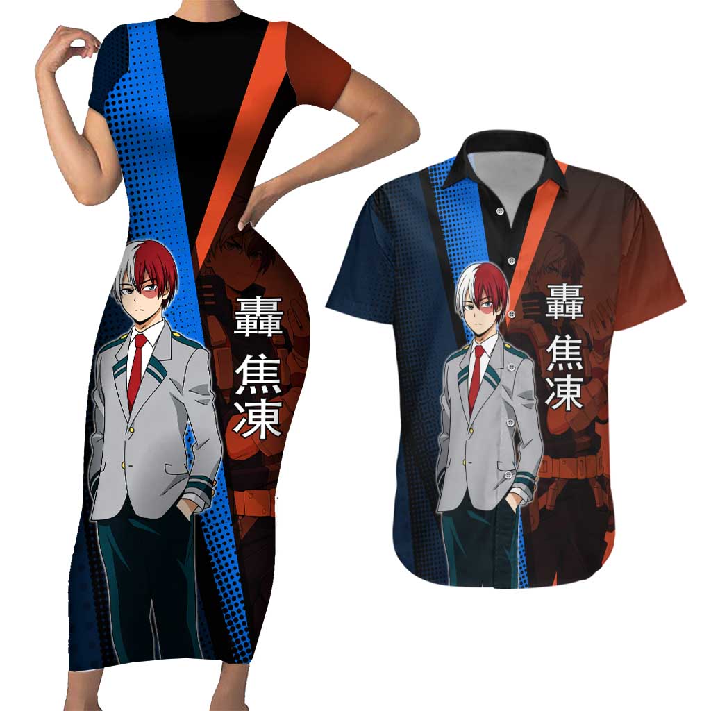 Shoto Todoroki Half-Cold Half-Hot Couples Matching Short Sleeve Bodycon Dress and Hawaiian Shirt Japanese Comic Book Style
