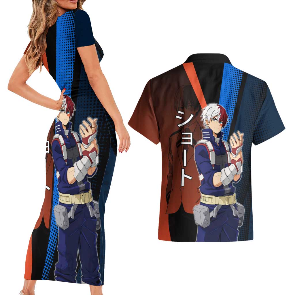 Shoto Todoroki Half-Cold Half-Hot Couples Matching Short Sleeve Bodycon Dress and Hawaiian Shirt Japanese Comic Book Style