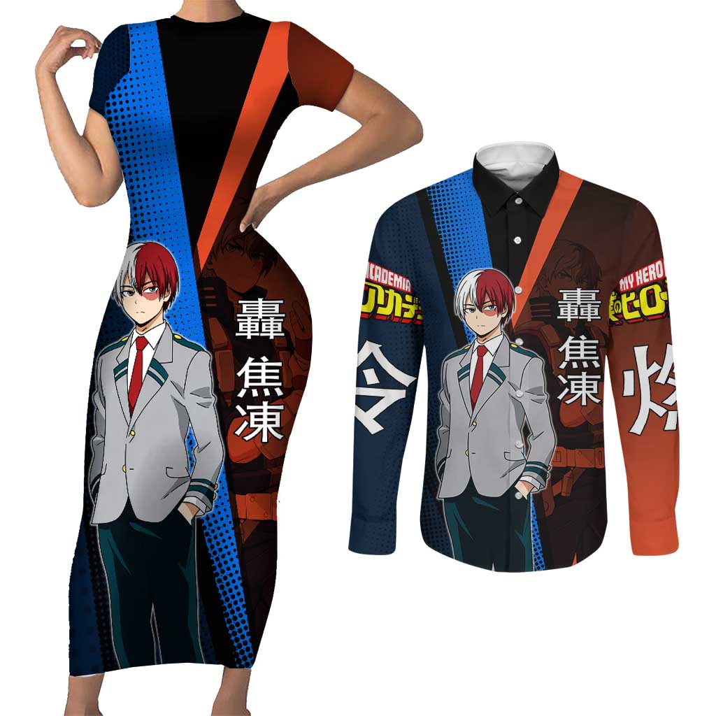 Shoto Todoroki Half-Cold Half-Hot Couples Matching Short Sleeve Bodycon Dress and Long Sleeve Button Shirt Japanese Comic Book Style