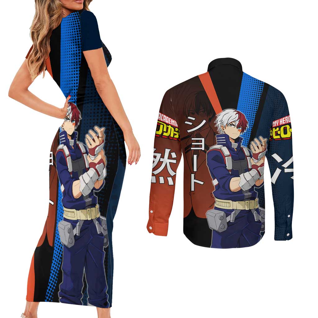 Shoto Todoroki Half-Cold Half-Hot Couples Matching Short Sleeve Bodycon Dress and Long Sleeve Button Shirt Japanese Comic Book Style
