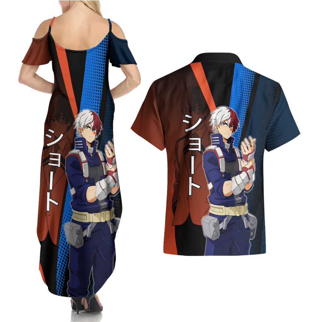 Shoto Todoroki Half-Cold Half-Hot Couples Matching Summer Maxi Dress and Hawaiian Shirt Japanese Comic Book Style