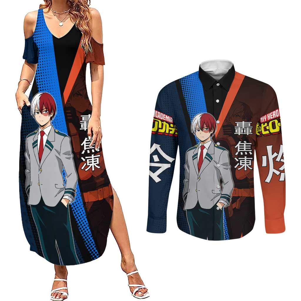 Shoto Todoroki Half-Cold Half-Hot Couples Matching Summer Maxi Dress and Long Sleeve Button Shirt Japanese Comic Book Style