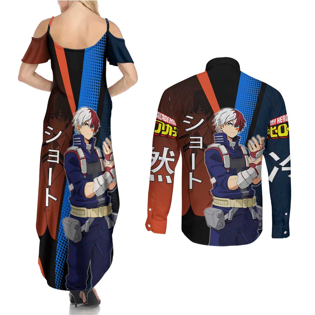 Shoto Todoroki Half-Cold Half-Hot Couples Matching Summer Maxi Dress and Long Sleeve Button Shirt Japanese Comic Book Style