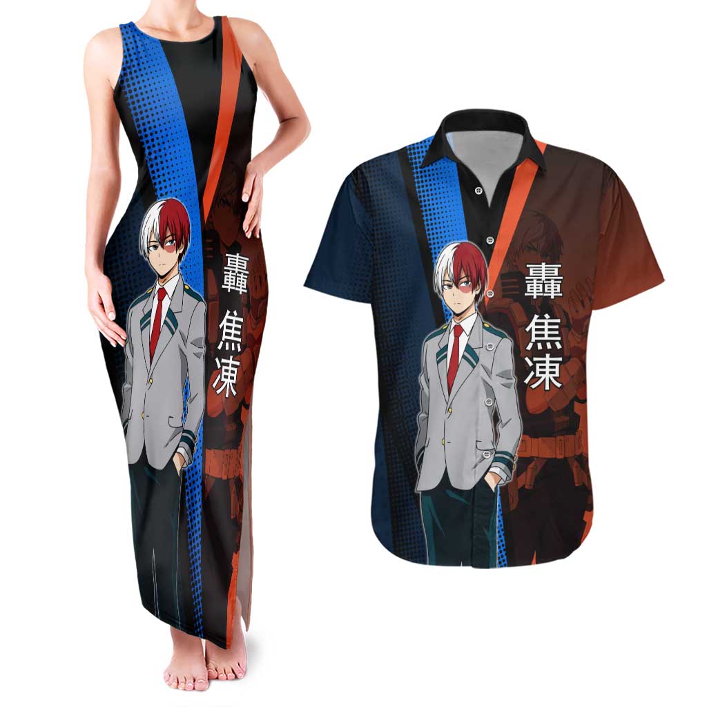 Shoto Todoroki Half-Cold Half-Hot Couples Matching Tank Maxi Dress and Hawaiian Shirt Japanese Comic Book Style