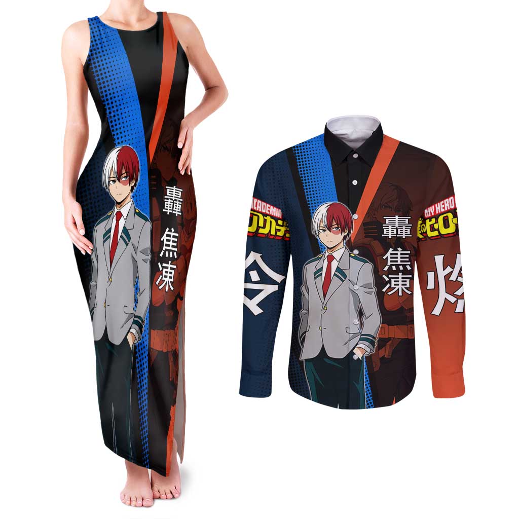 Shoto Todoroki Half-Cold Half-Hot Couples Matching Tank Maxi Dress and Long Sleeve Button Shirt Japanese Comic Book Style