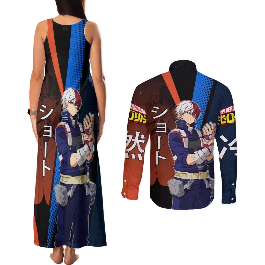 Shoto Todoroki Half-Cold Half-Hot Couples Matching Tank Maxi Dress and Long Sleeve Button Shirt Japanese Comic Book Style