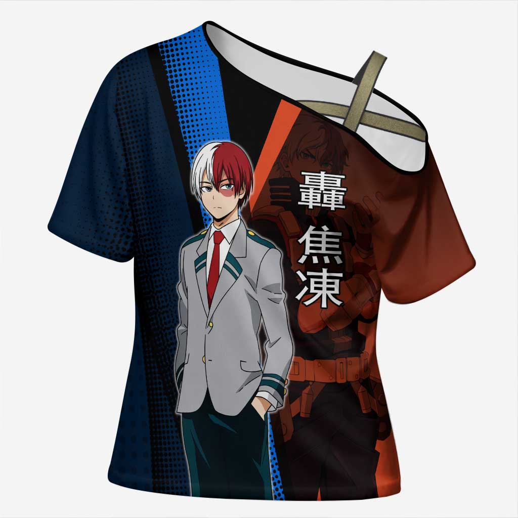 Shoto Todoroki Half-Cold Half-Hot Cross Shoulder Shirt Japanese Comic Book Style