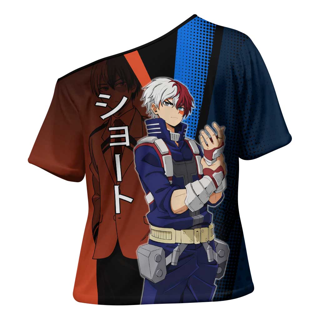 Shoto Todoroki Half-Cold Half-Hot Cross Shoulder Shirt Japanese Comic Book Style