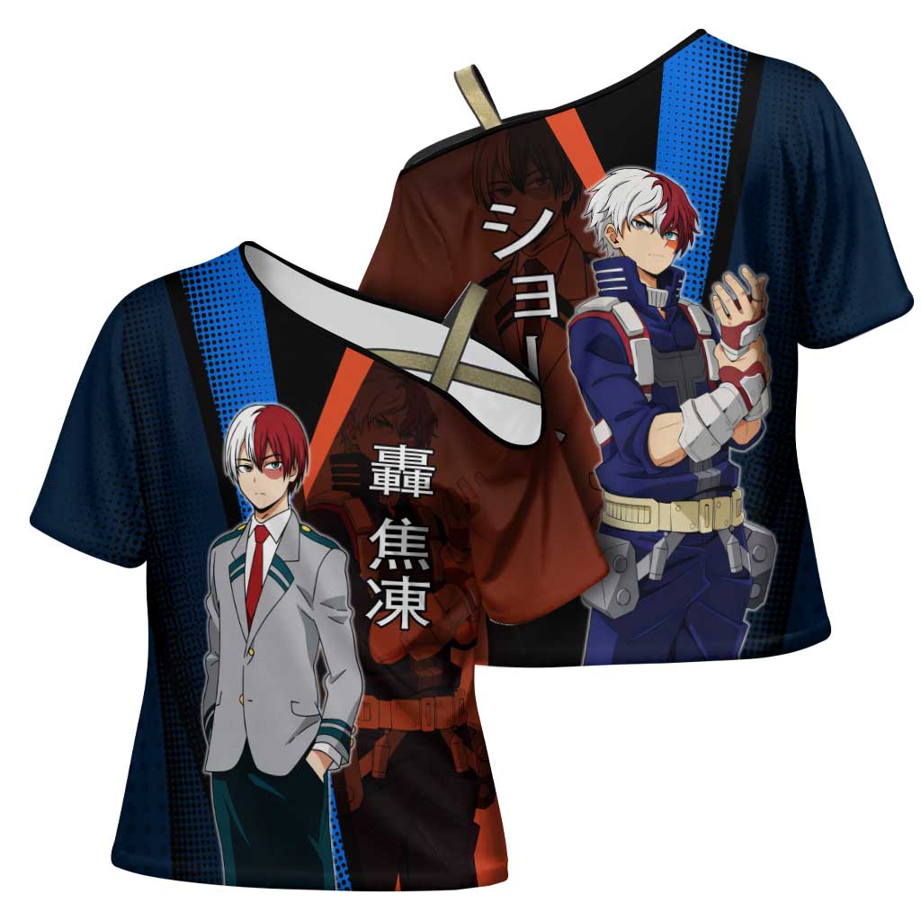 Shoto Todoroki Half-Cold Half-Hot Cross Shoulder Shirt Japanese Comic Book Style